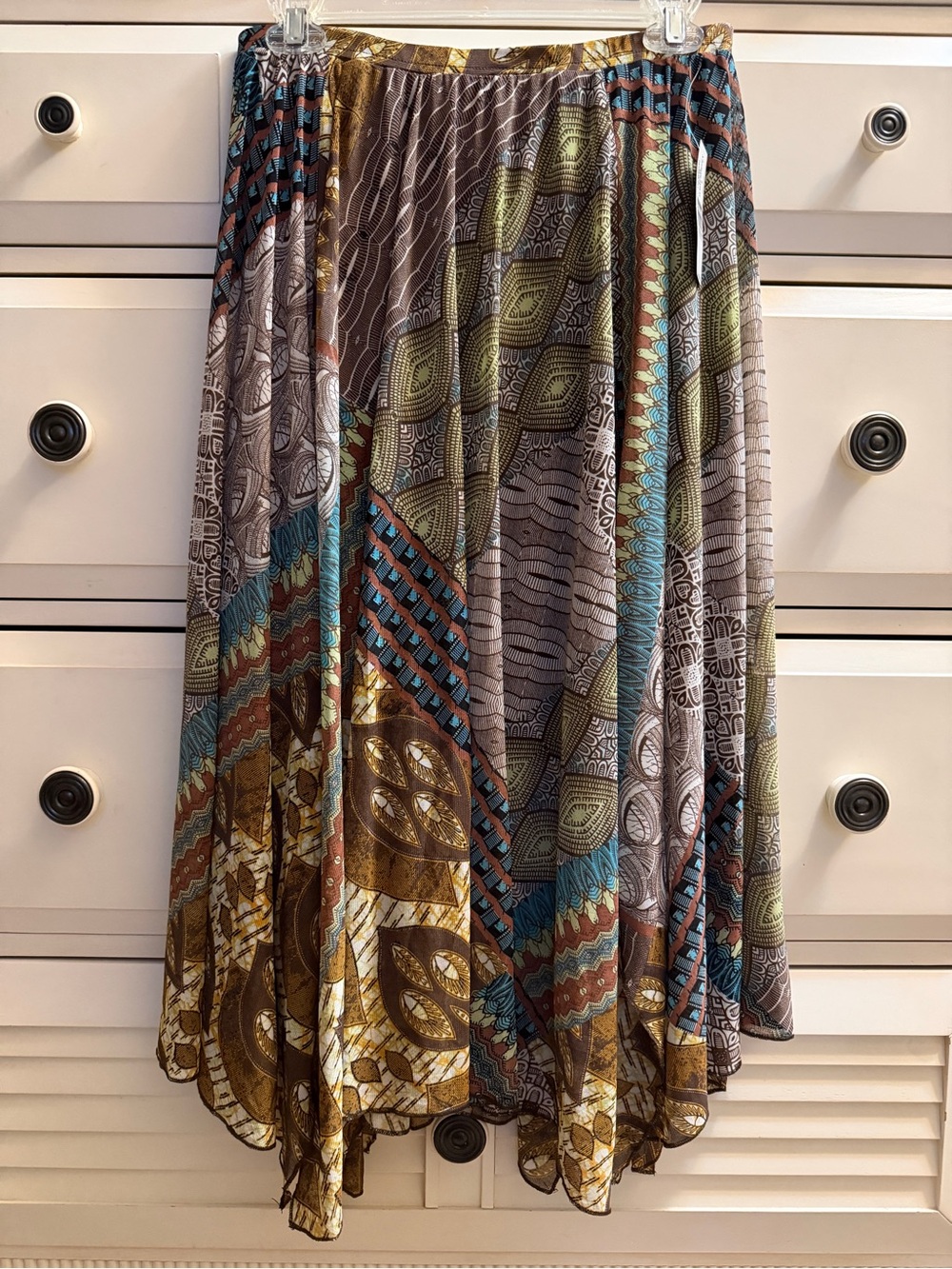 new directions Brown, Blue & Green Patterned High-Low Skirt